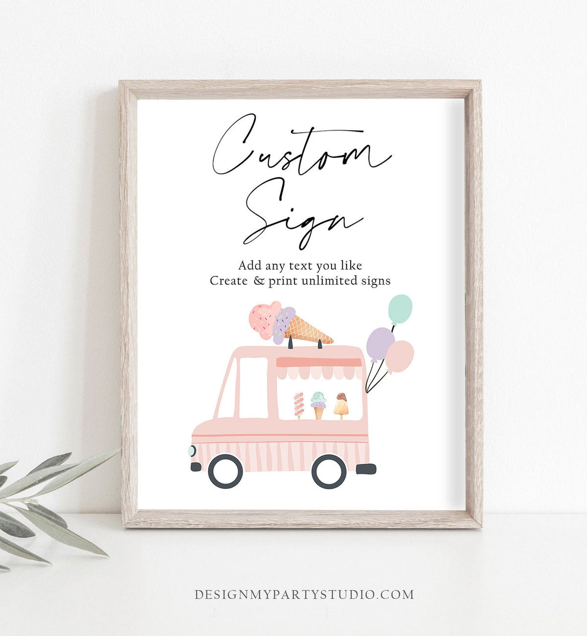 Editable Custom Sign Ice Cream Truck Birthday Sign Ice Cream Birthday Decorations Table Sign Bar Sign Girl Corjl Template PRINTABLE 0415