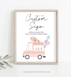Editable Custom Sign Ice Cream Truck Birthday Sign Ice Cream Birthday Decorations Table Sign Bar Sign Girl Corjl Template PRINTABLE 0415