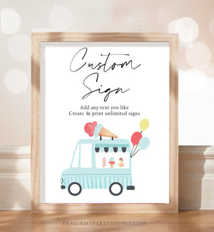 Editable Custom Sign Ice Cream Truck Birthday Sign Ice Cream Birthday Decorations Table Sign Bar Sign Girl Corjl Template PRINTABLE 0415