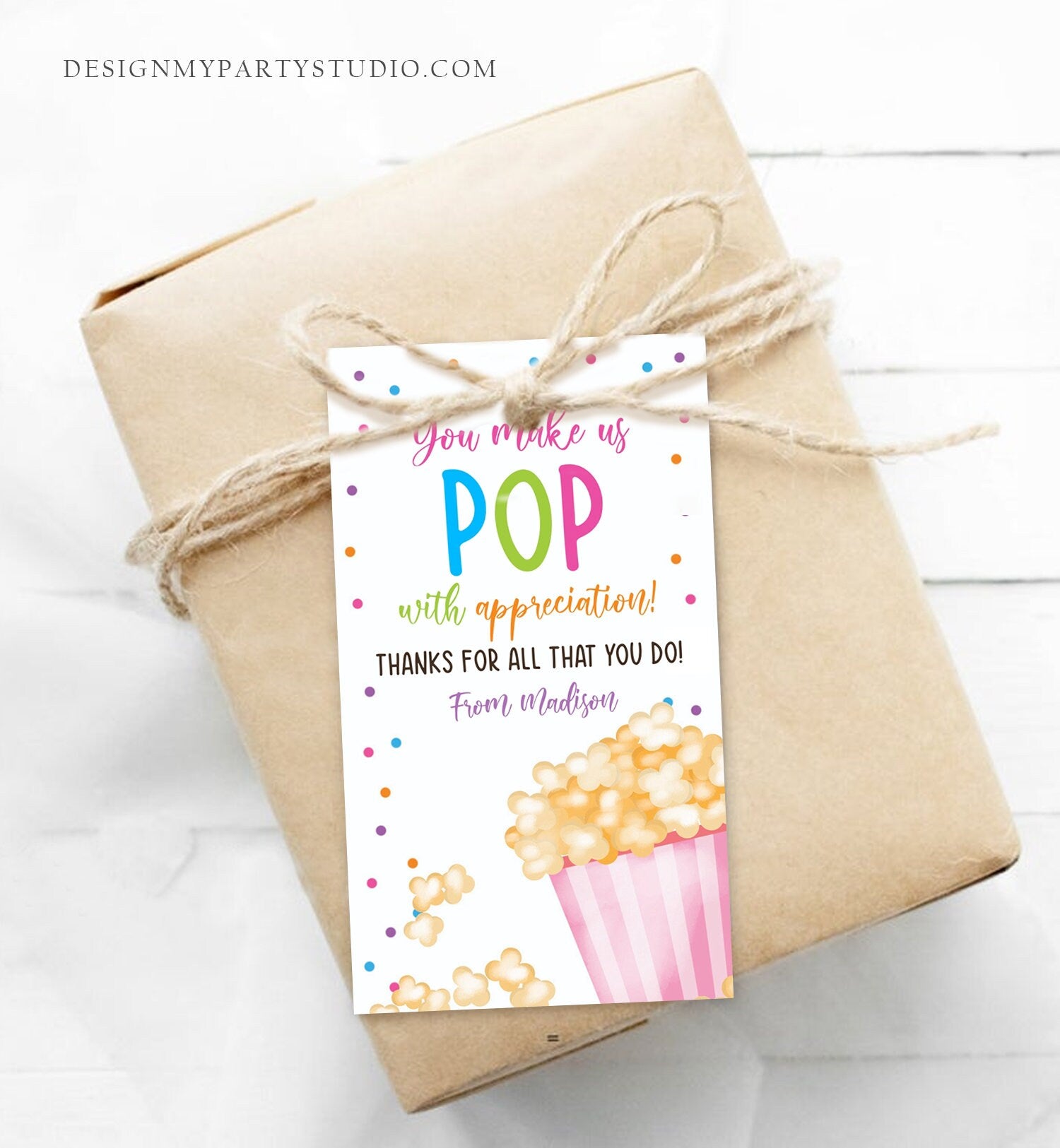 Editable Teacher Appreciation Tag Popcorn Thank You Tag Teacher Tag Popcorn Gift Tag School Employee Staff Digital Template Printable 0464