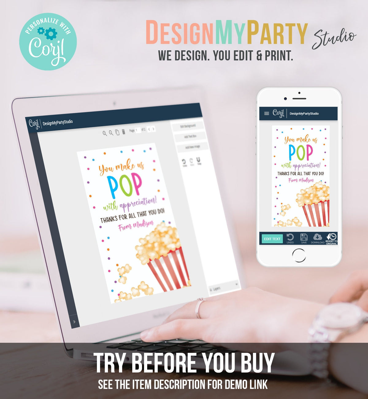 Editable Teacher Appreciation Tag Popcorn Thank You Tag Teacher Tag Popcorn Gift Tag School Employee Staff Digital Template Printable 0464