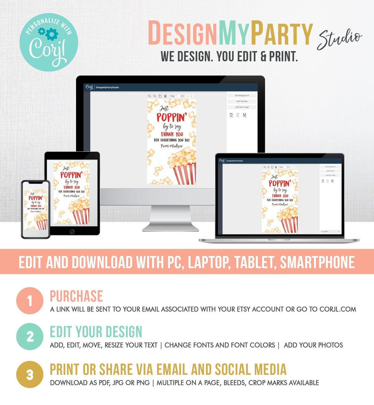 Editable Popcorn Appreciation Tag Thank You Tag Teacher Tag Popcorn Gift Tag Poppin by to Say Thank You Tag Digital Template Printable 0464