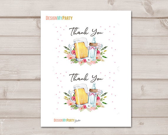 Brewing Thank you Card A Baby is Brewing Thank You Note 4x6&quot; Love is Brewing Beer Baby Shower Girl Pink Couples Shower Instant Download 0190