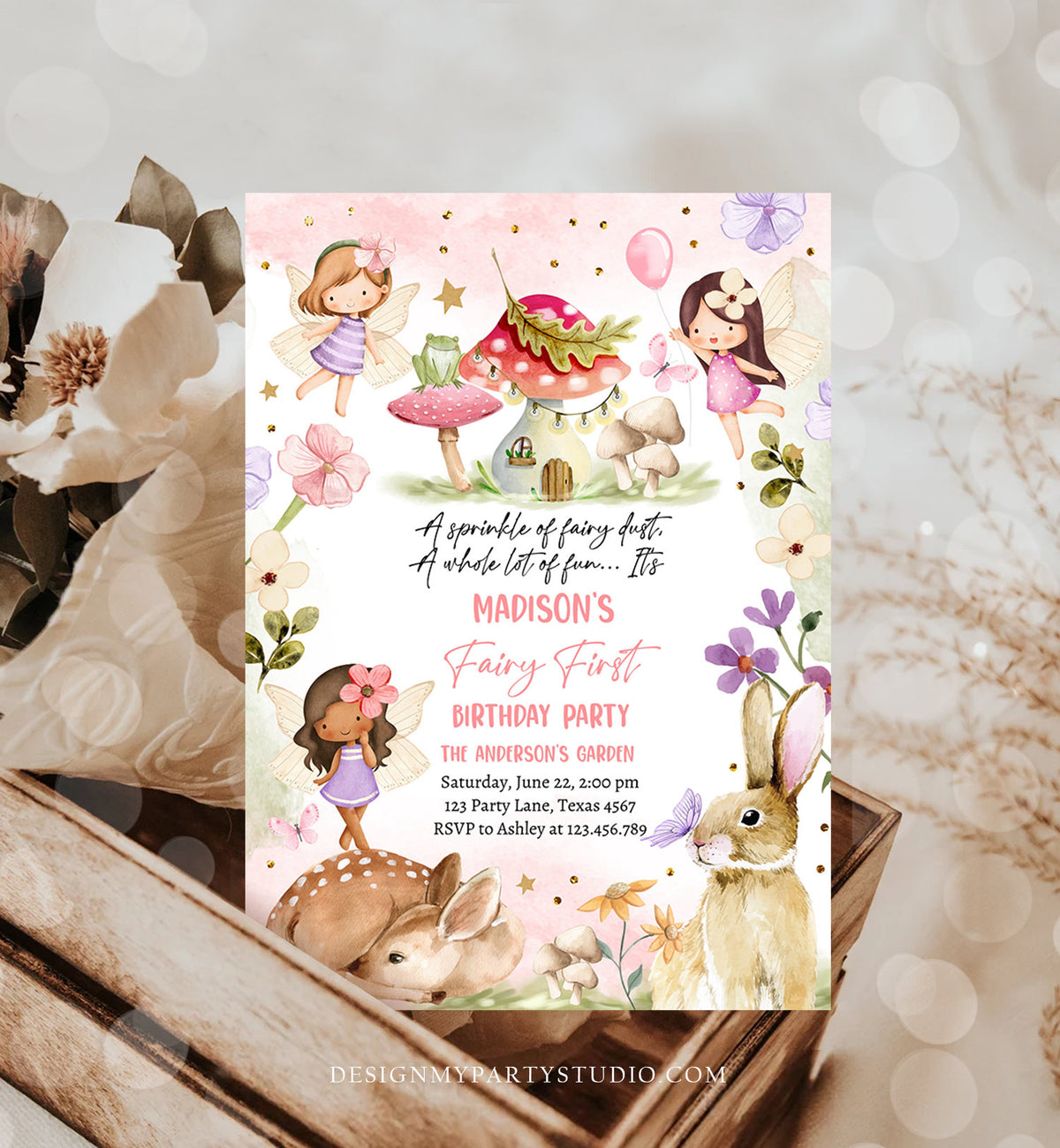 Editable Fairy Birthday Invitation Whimsical Enchanted Pixie Fairy Party Floral Fairy Invitation Girl Download Printable Template Corjl 0438