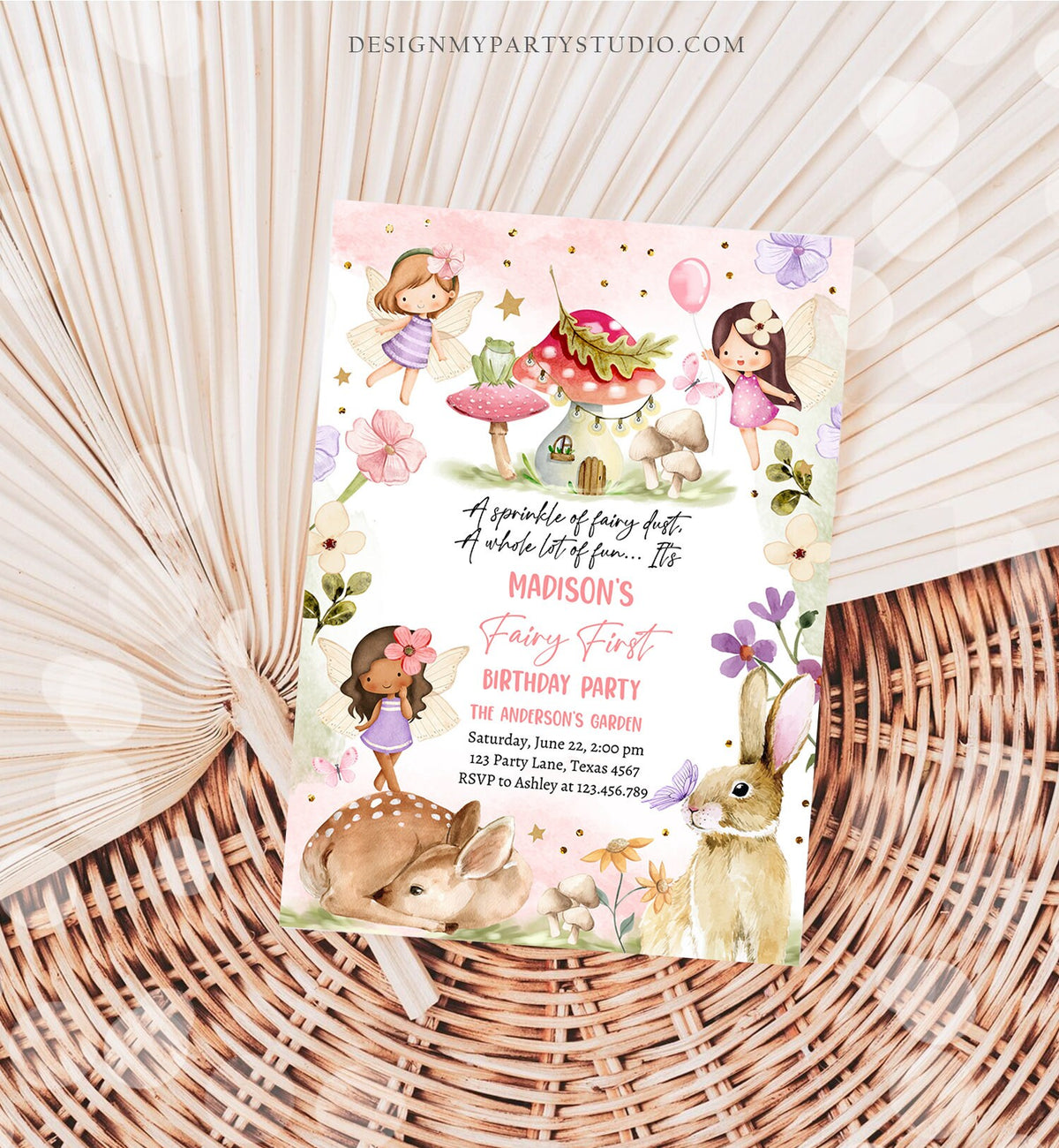 Editable Fairy Birthday Invitation Whimsical Enchanted Pixie Fairy Party Floral Fairy Invitation Girl Download Printable Template Corjl 0438