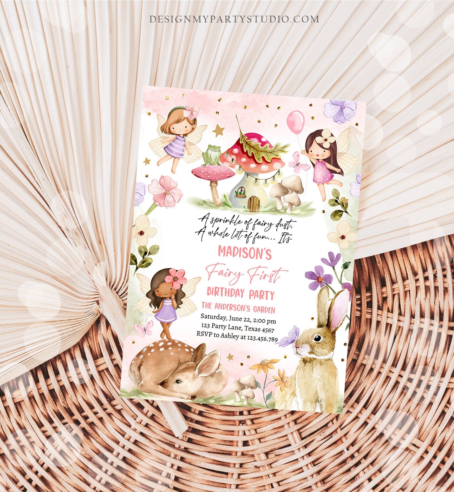 Editable Fairy Birthday Invitation Whimsical Enchanted Pixie Fairy Party Floral Fairy Invitation Girl Download Printable Template Corjl 0438