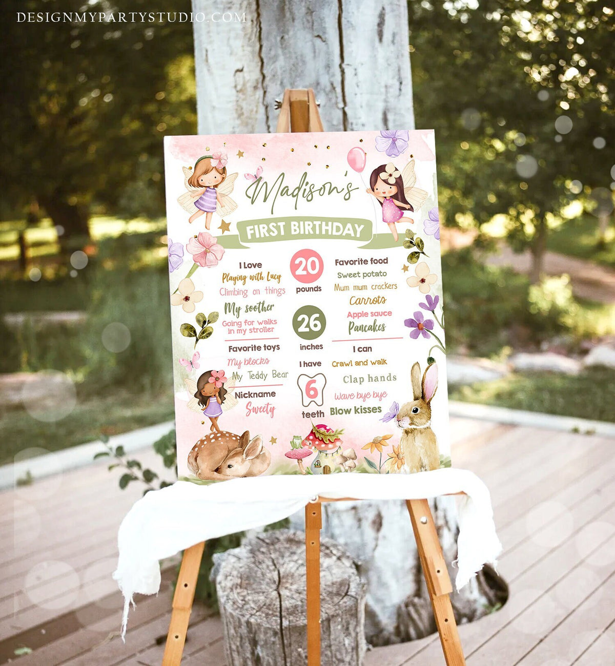 Editable Fairy Birthday Milestones Sign Fairy Tea Party Girl Birthday Garden Party Fairy First Birthday Stats Digital Template Download 0438
