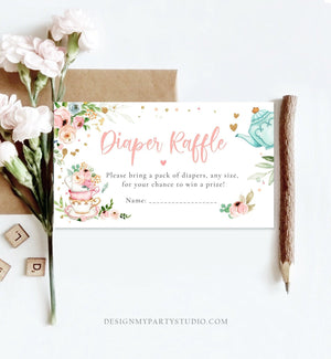 Editable Diaper Raffle Ticket Diaper Game Card Baby is Brewing Baby shower Tea Floral Brunch Pink Download Template Corjl PRINTABLE 0349