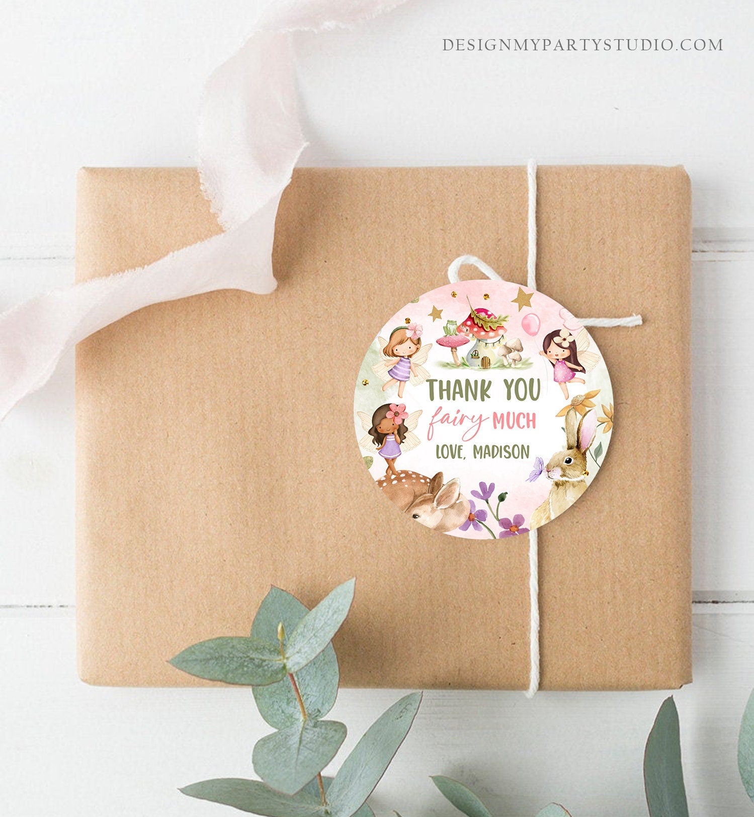 Editable Fairy Favor Tags Enchanted Forest Birthday Thank you tags Label Girl Fairy Garden Stickers Download Template PRINTABLE Corjl 0438