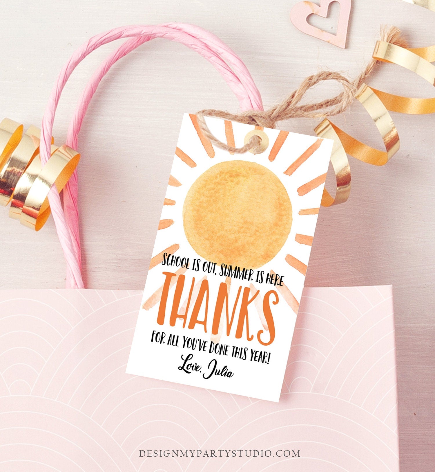 Editable Teacher Appreciation Gift Tags Sunshine Thank You Tag Schools Out Summer End of Year Tag Template Digital Download Printable 0464