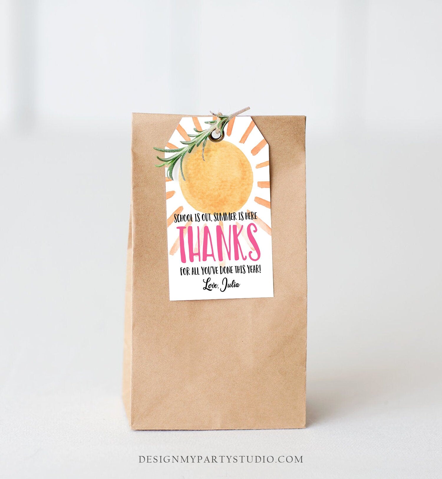 Editable Teacher Appreciation Gift Tags Sunshine Thank You Tag Schools Out Summer End of Year Tag Template Download Corjl 0141 0464