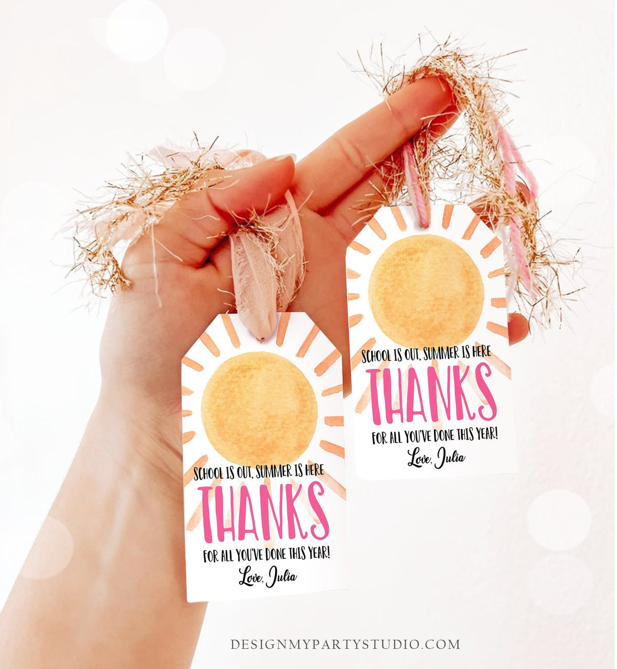 Editable Teacher Appreciation Gift Tags Sunshine Thank You Tag Schools Out Summer End of Year Tag Digital Template Printable 0141 0464