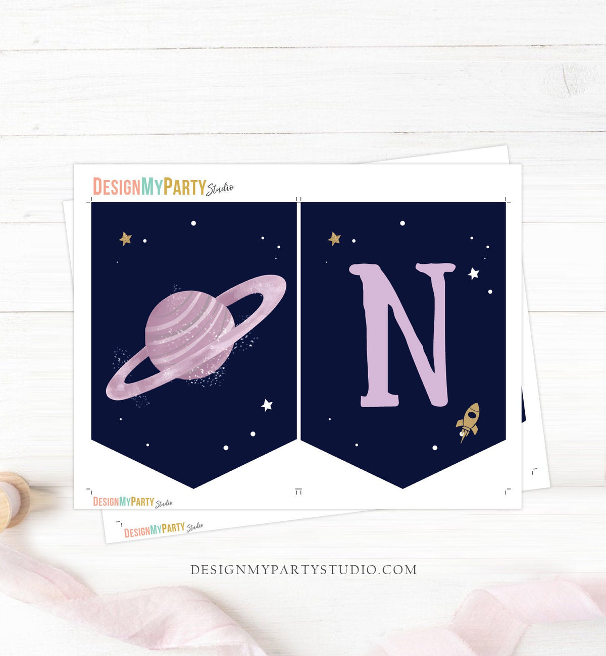 Outer Space Planets High Chair Banner Galaxy Girl 1st First Birthday Purple High Chair Banner ONE Space Party Decor PRINTABLE Digital 0357