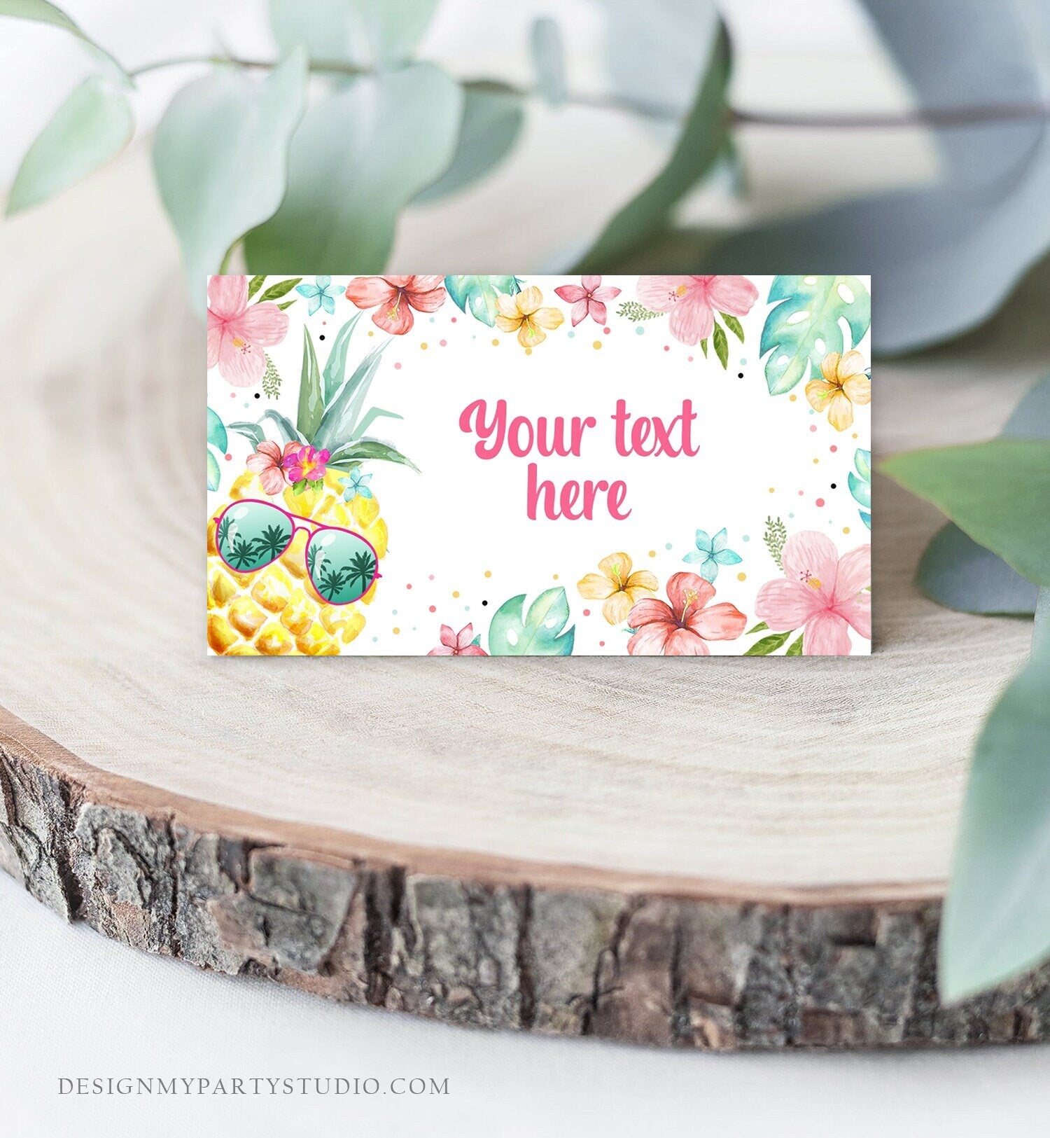Editable Pineapple Food Label Luau Birthday Party Food Tent Girl Pink Tropical Name Pool Party Hawaiian Digital Template Printable 0391