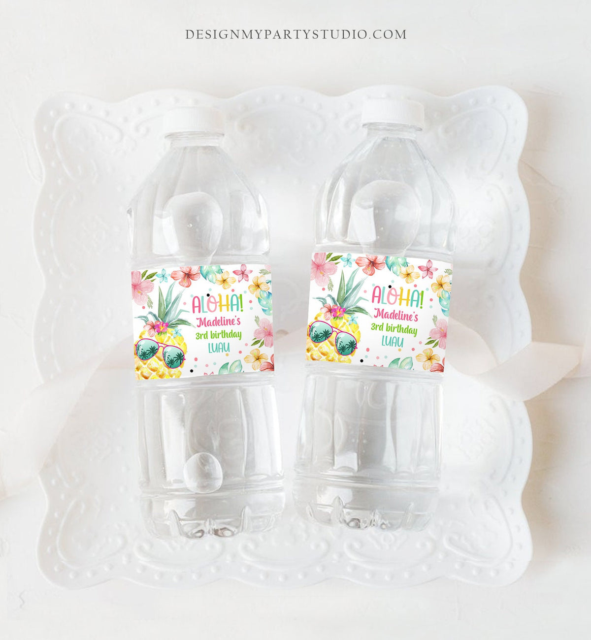 Editable Pineapple Water Bottle Labels Hawaiian Birthday Aloha Tropical Luau Party Pool Party Printable Bottle Labe Template Printable 0391