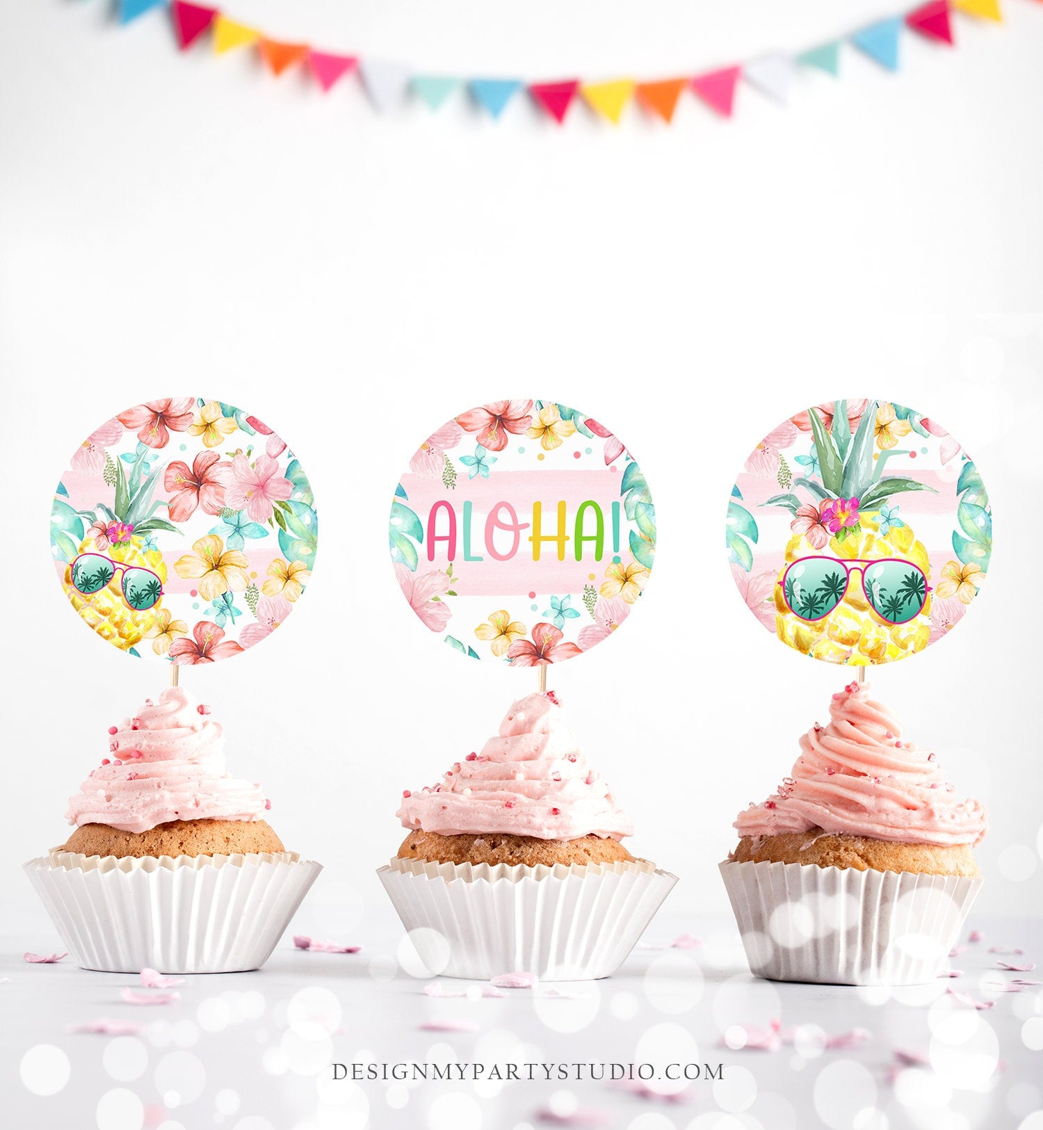 Pineapple Cupcake Toppers Favor Tags Hawaiian Birthday Party Decoration Luau Birthday Party Pool Party Girl Download Digital PRINTABLE 0391