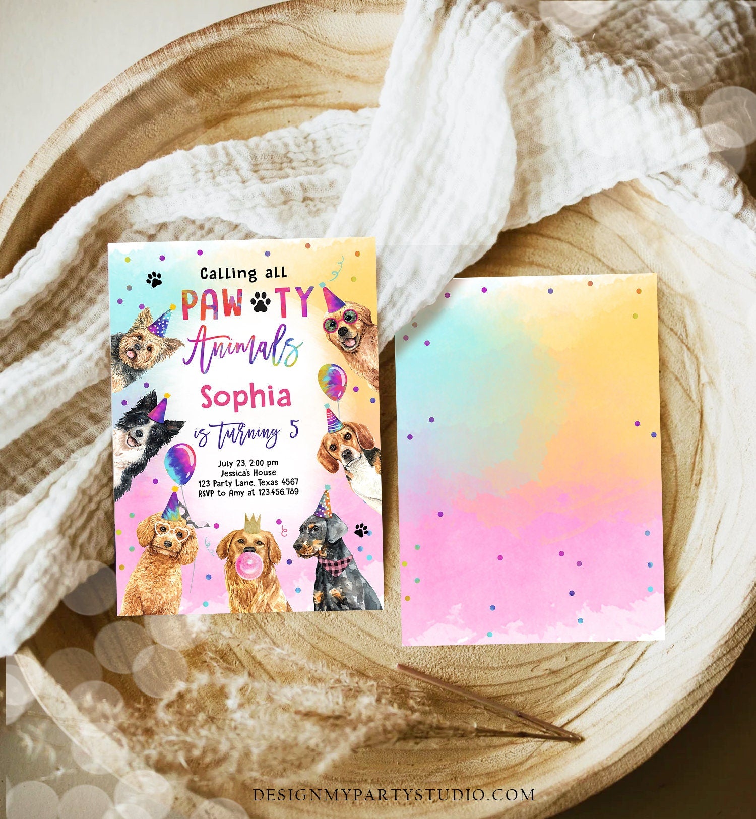 Editable Dogs Birthday Party Invitation Puppy Birthday Invite Calling All Pawty Animals Party Animals Download Printable Template Corjl 0460