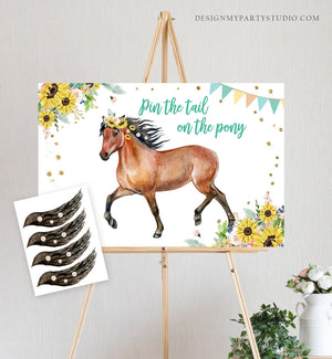 Editable Pin the Tail on the Pony Birthday Game Horse Birthday Party Decor Cowgirl Floral Sunflowers Download Printable Digital Corjl 0408