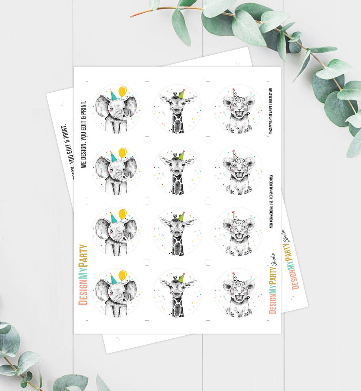 Party Animals Cupcake Toppers Favor Tags Birthday Party Decoration Safari Animals Zoo Birthday Wild One Download Digital PRINTABLE 0390