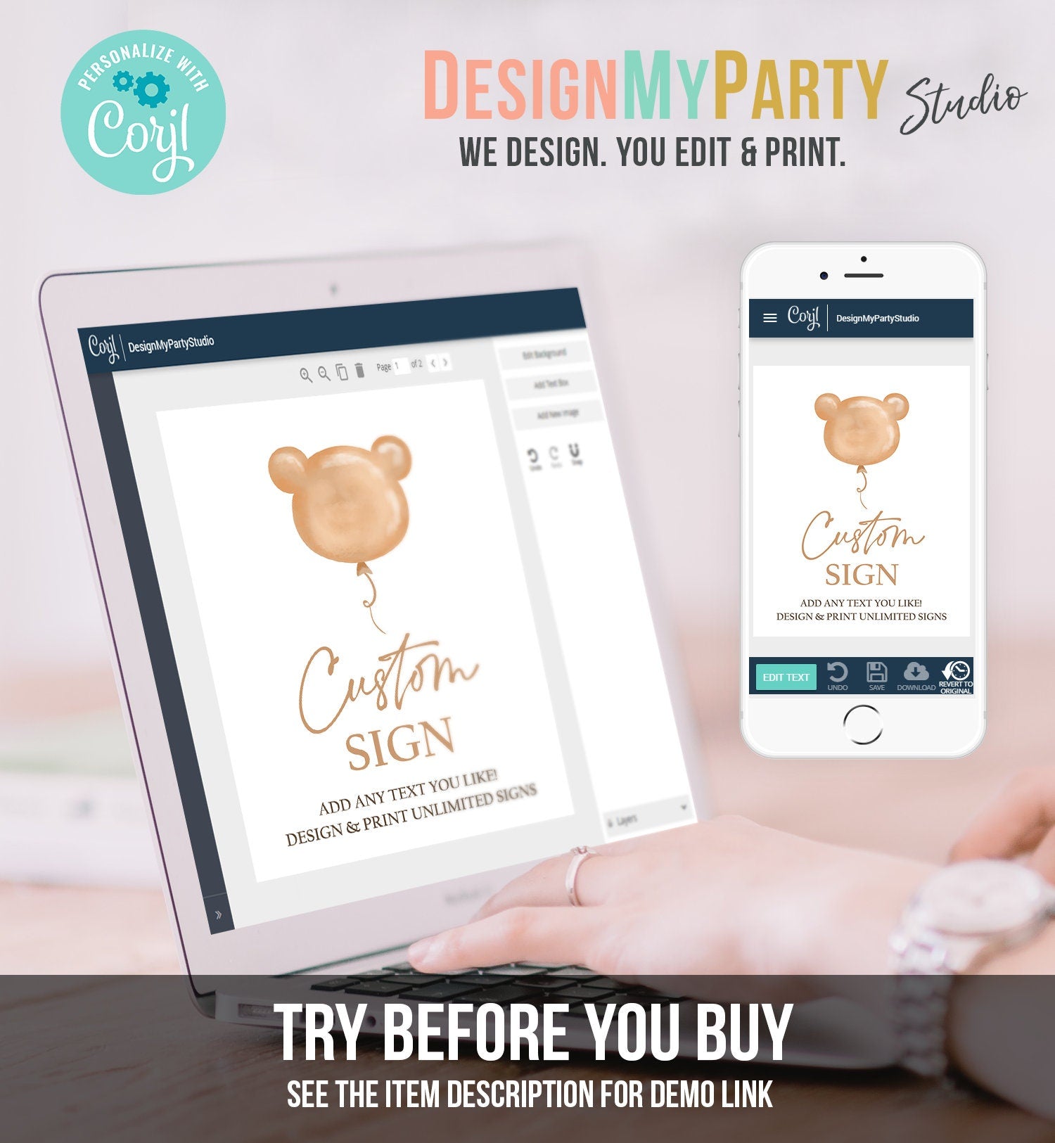Editable Teddy Bear Custom Sign Birthday Bear Baby Shower Bearly Wait Boho Modern Balloon Picnic Digital Download Template Printable 0439