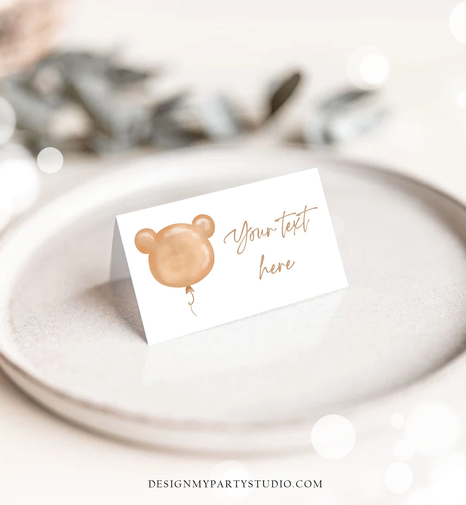 Editable Food Labels Teddy Bear Baby Shower Place Card Tent Card Bearly Wait Bear Balloon Modern Beary 1st Birthday Template Printable 0439