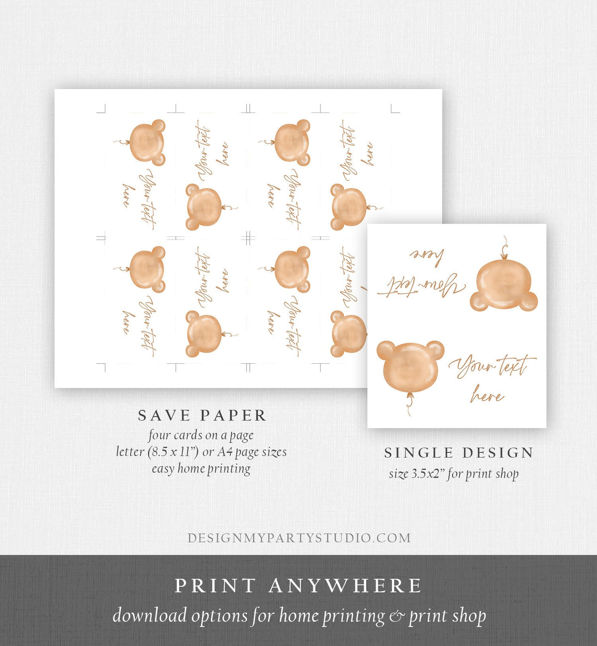 Editable Food Labels Teddy Bear Baby Shower Place Card Tent Card Bearly Wait Bear Balloon Modern Beary 1st Birthday Template Printable 0439