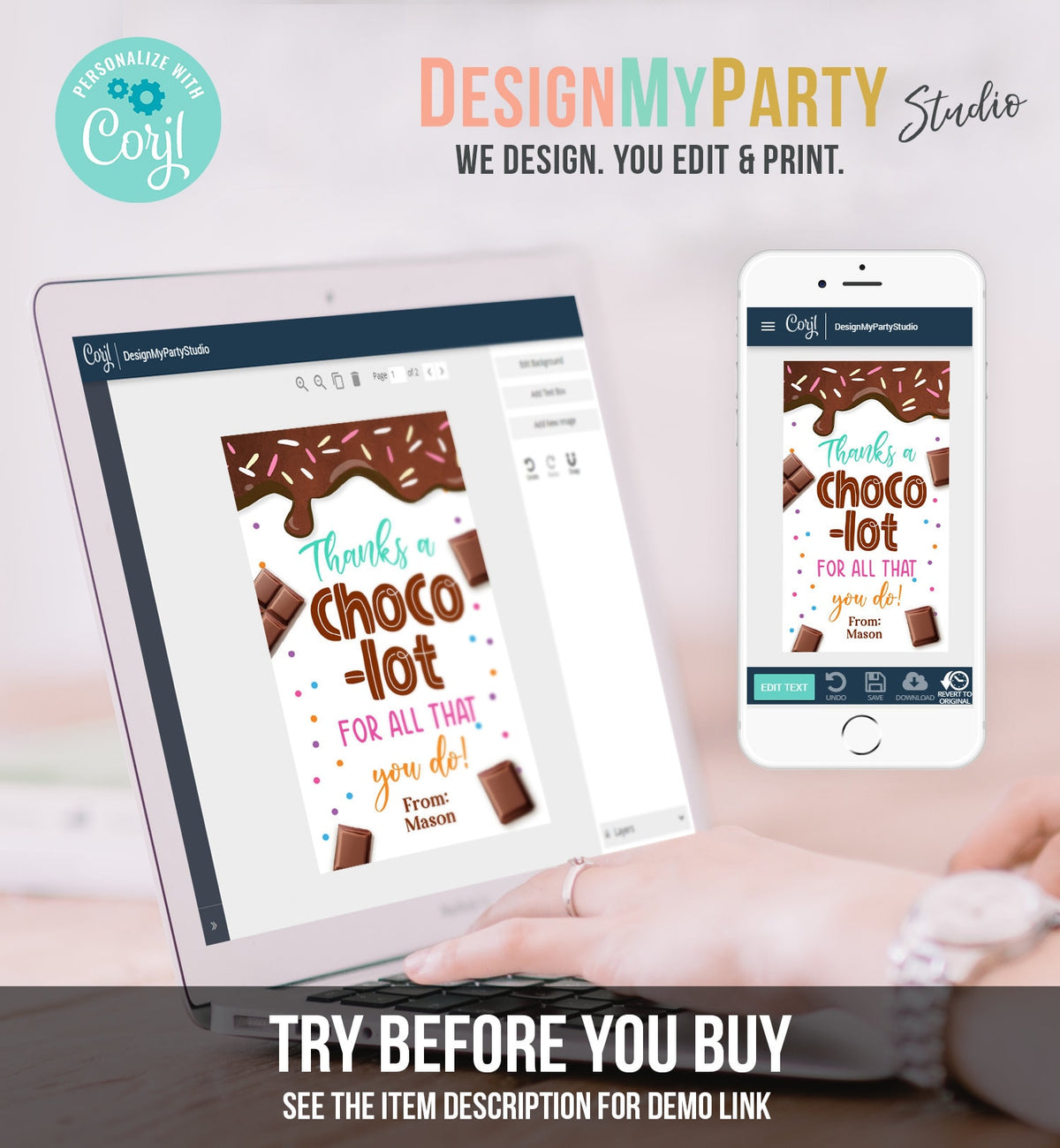 Editable Chocolate Gift Tag Thanks A Choco-Lot Teacher Appreciation Tag Thank You Tag Teacher School Staff Digital Template Printable 0464