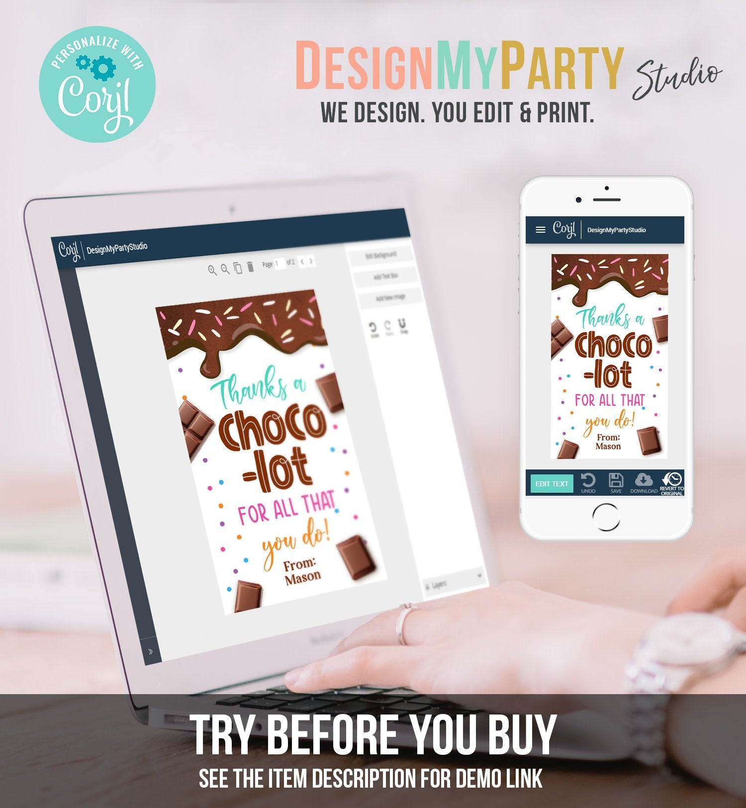 Editable Chocolate Gift Tag Thanks A Choco-Lot Teacher Appreciation Tag Thank You Tag Teacher School Staff Digital Template Printable 0464