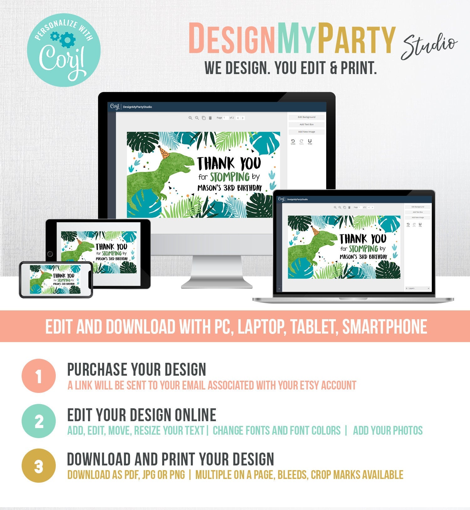 Editable Dinosaur Gable Gift Box Labels Dinosaur Party Favors Dino Birthday Boy Dino Stomping By Blue T-Rex Digital Template Printable 0389