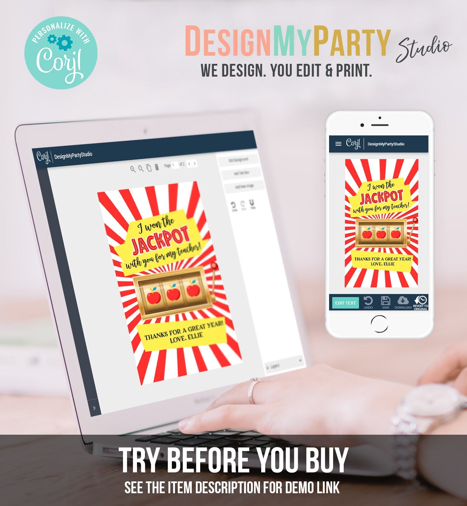 Editable Teacher Appreciation Gift Tags Jackpot Tag Teacher Tag School End of the Year Gift Tag Class Kids Digital Template Printable 0464
