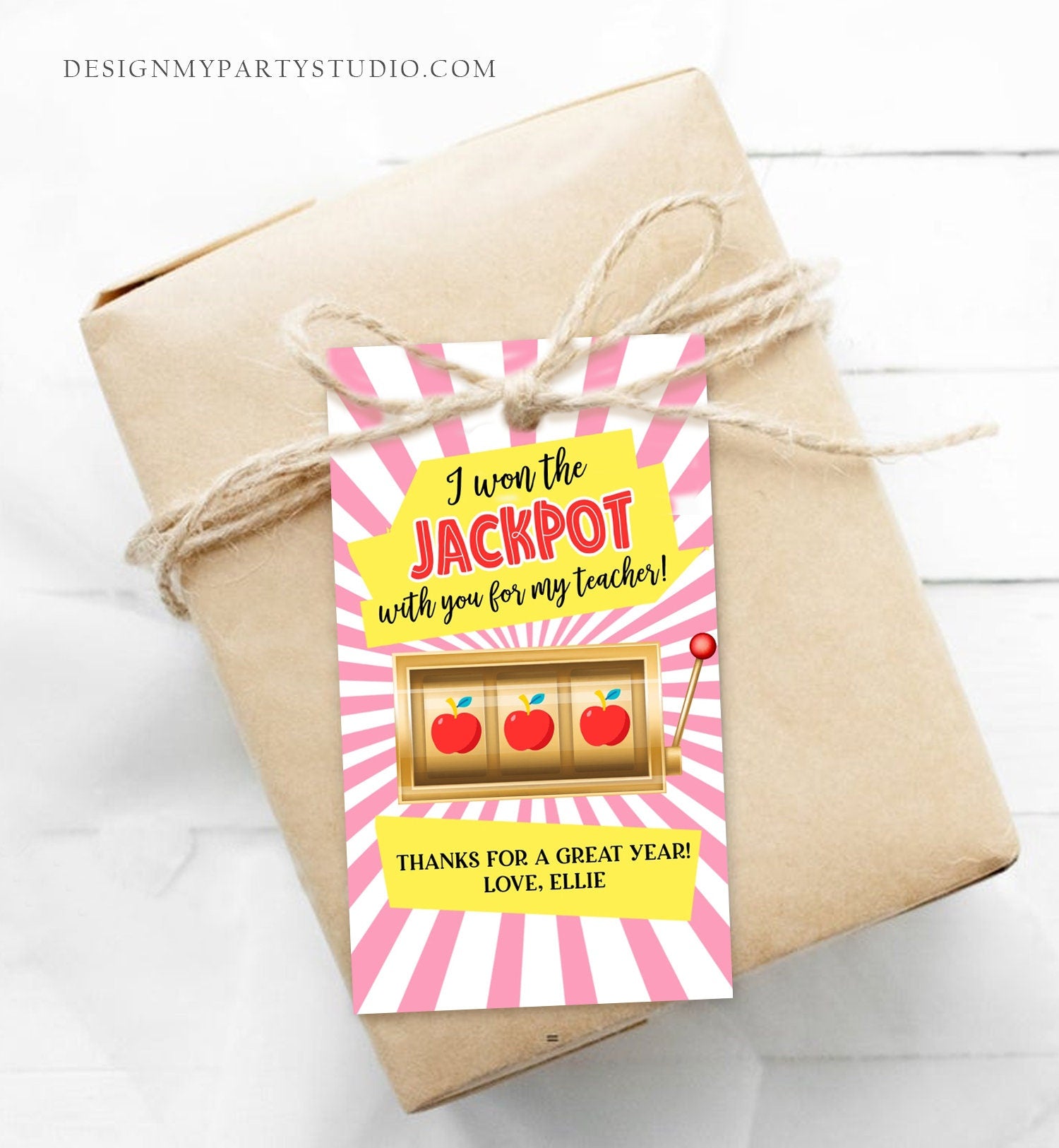 Editable Teacher Appreciation Gift Tags Jackpot Tag Teacher Tag School End of the Year Gift Tag Class Kids Corjl Template Printable 0464
