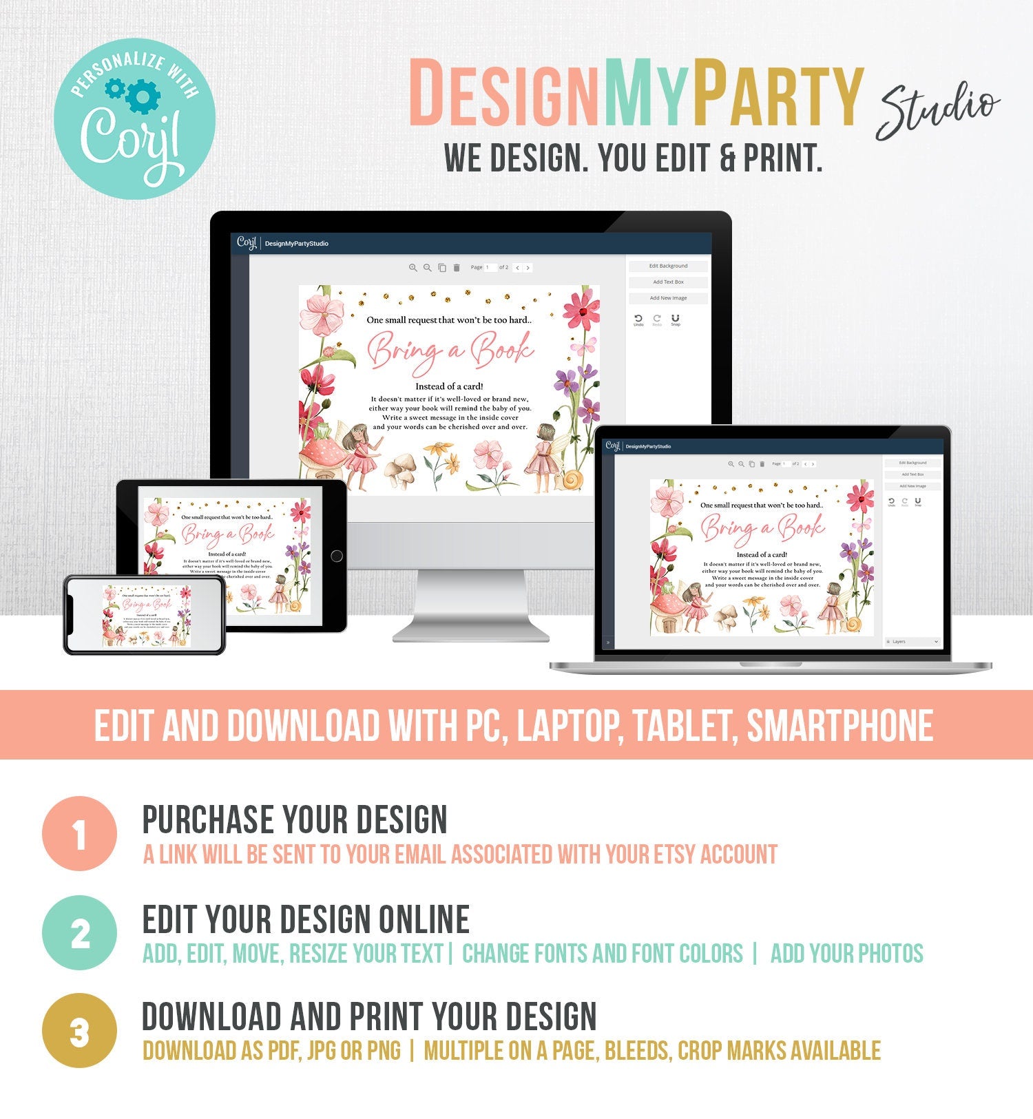 Editable Fairy Bring a Book Card Note Card Magical Forest Baby Shower Book Insert Books for Baby Request Digital Template Printable 0406