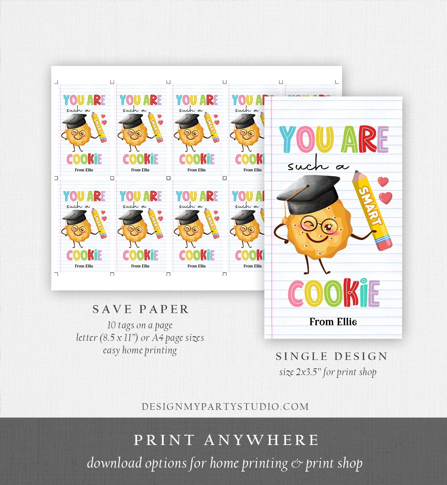 Editable You Are Such a Smart Cookie Tag Graduation Tag Teacher Tag End of School Classroom Chip Cookie Tag Digital Template Printable 0464