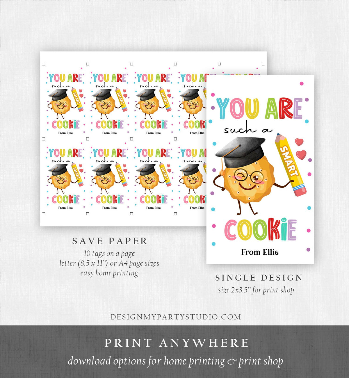 Editable You Are Such a Smart Cookie Tag Graduation Tag Teacher Tag End of School Classroom Chip Cookie Tag Digital Template Printable 0464