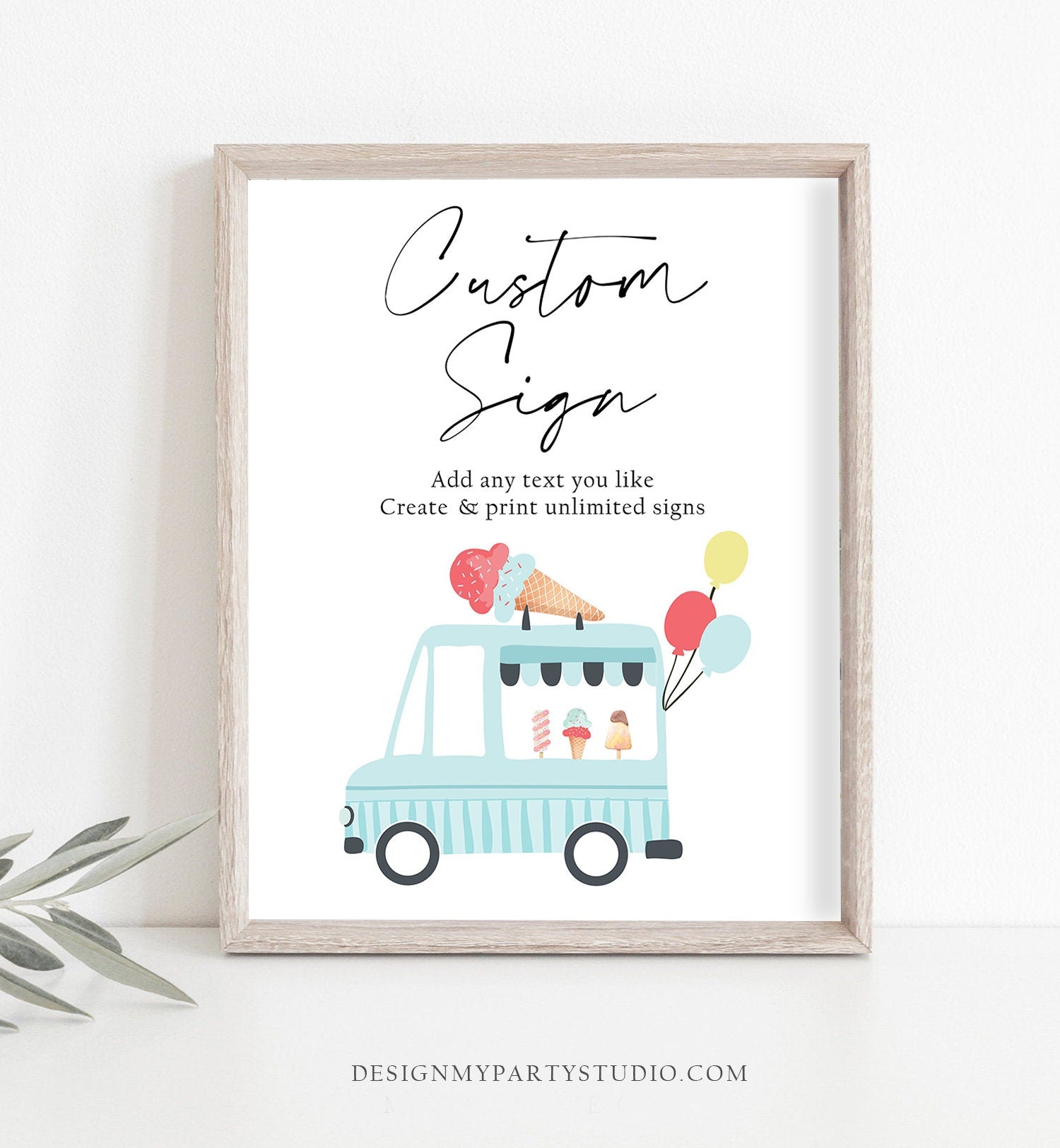 Editable Custom Sign Ice Cream Truck Birthday Sign Ice Cream Birthday Decorations Table Sign Bar Sign Girl Corjl Template PRINTABLE 0415