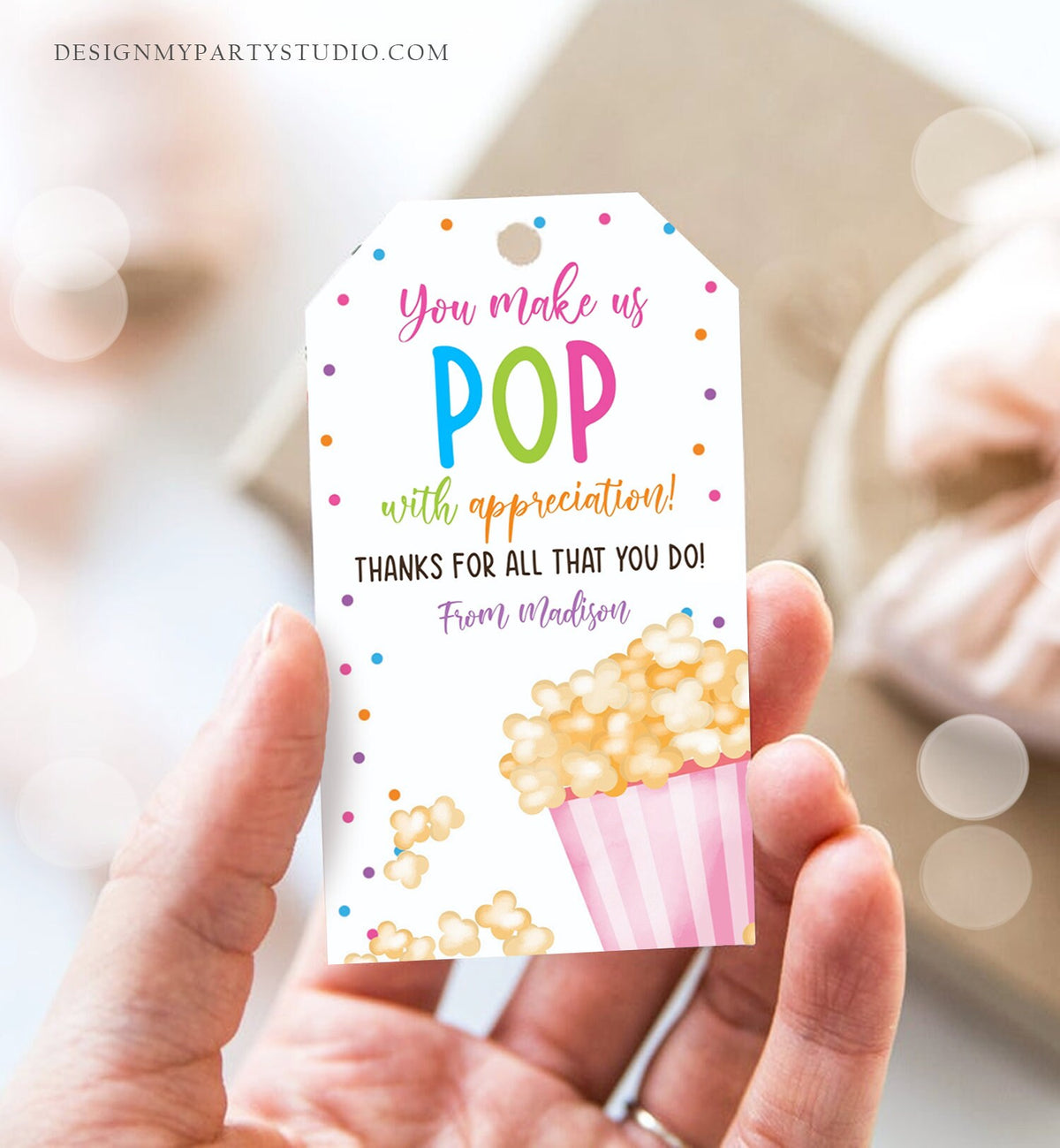 Editable Teacher Appreciation Tag Popcorn Thank You Tag Teacher Tag Popcorn Gift Tag School Employee Staff Digital Template Printable 0464