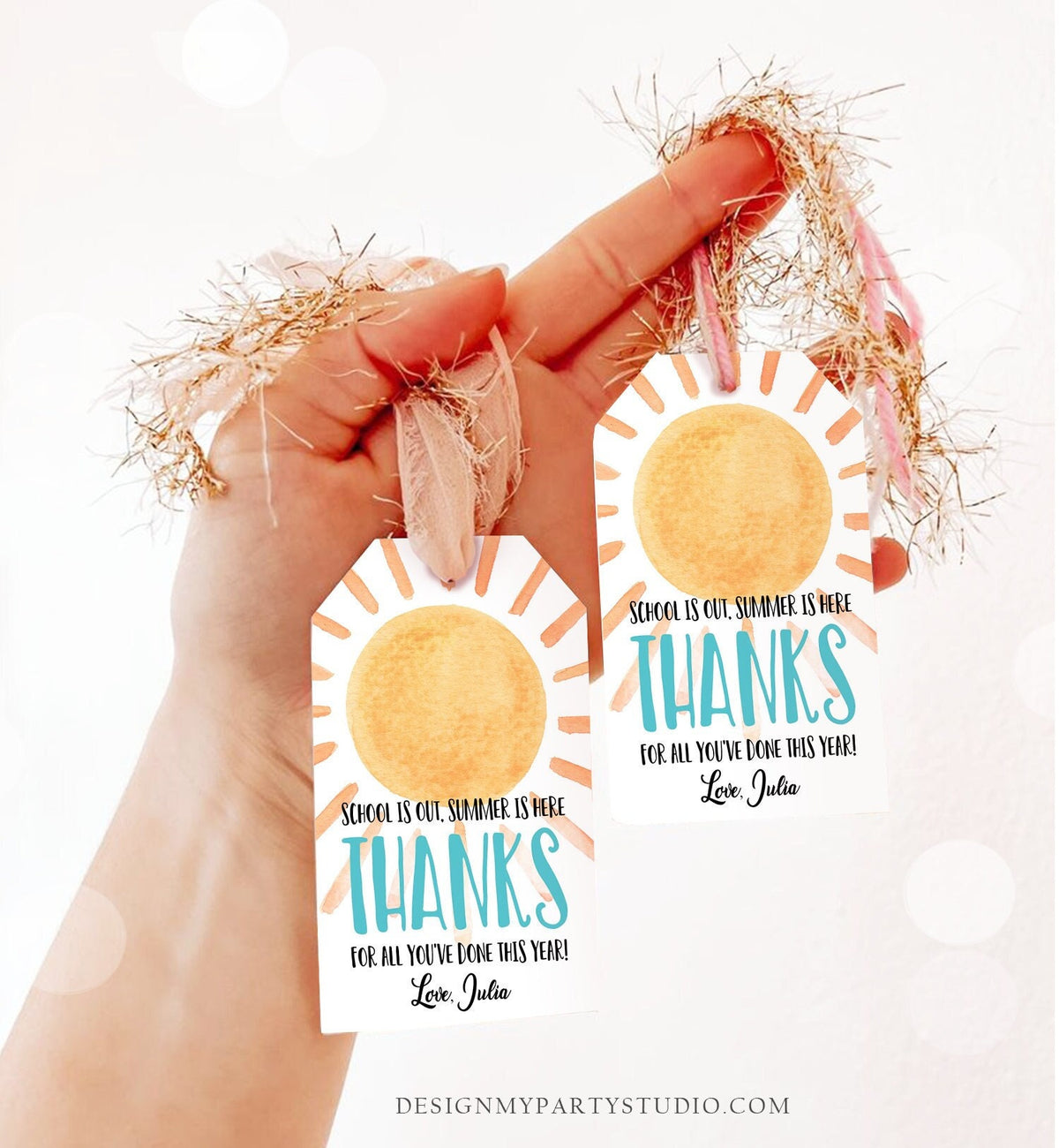 Editable Teacher Appreciation Gift Tags Sunshine Thank You Tag Schools Out Summer End of Year Tag Boy Digital Template Printable 0141 0464