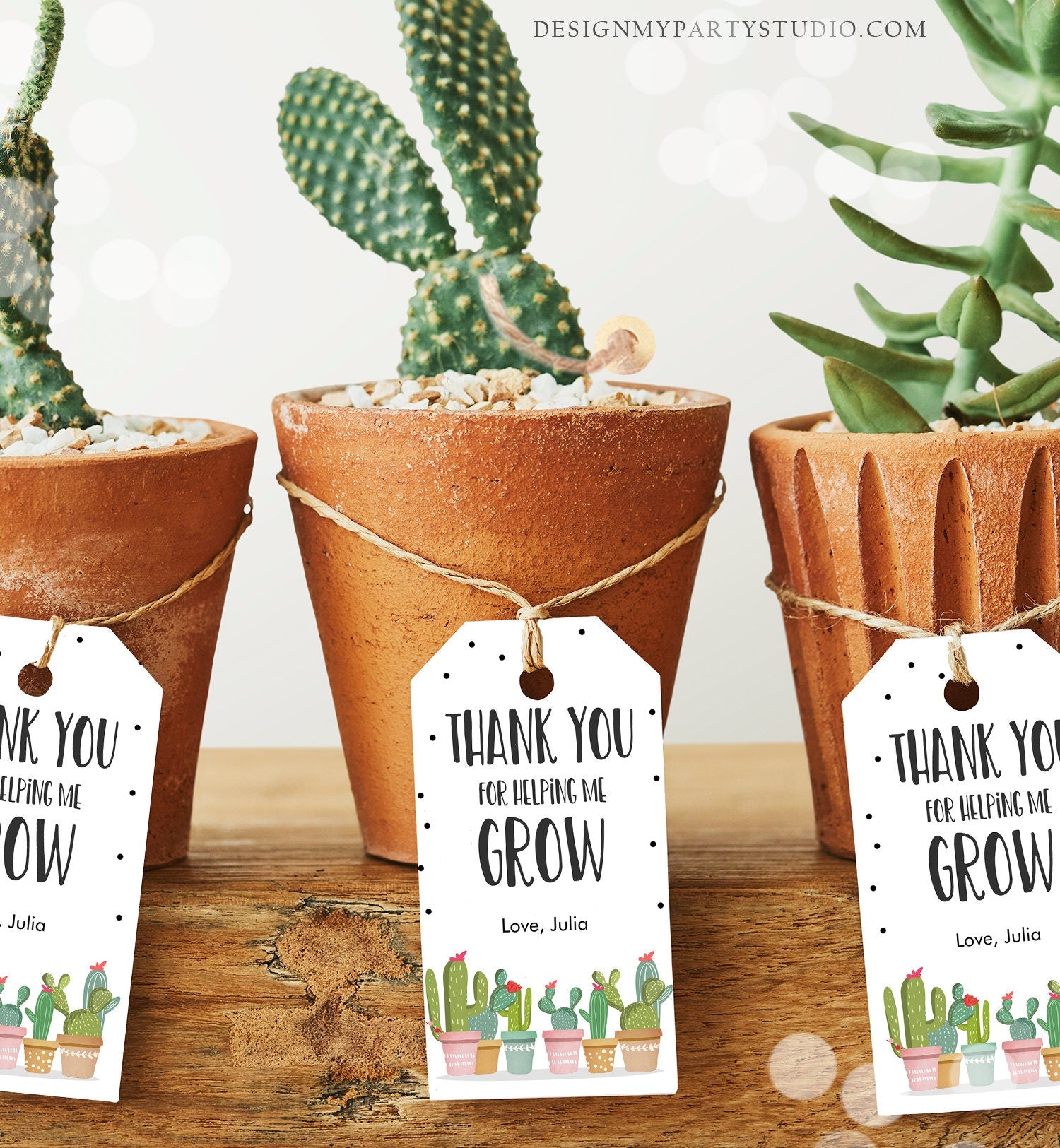 Editable Teacher Appreciation Favor Tags Thank You for Helping me Grow Succulent Fiesta Cactus Teacher Tag Digital Template Printable 0464