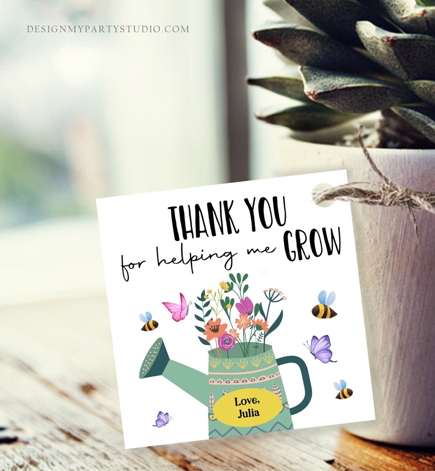 Editable Teacher Appreciation Tags Thank You for Helping me Grow Succulent Thank You Cactus Plant Tag Download Template Printable 0464