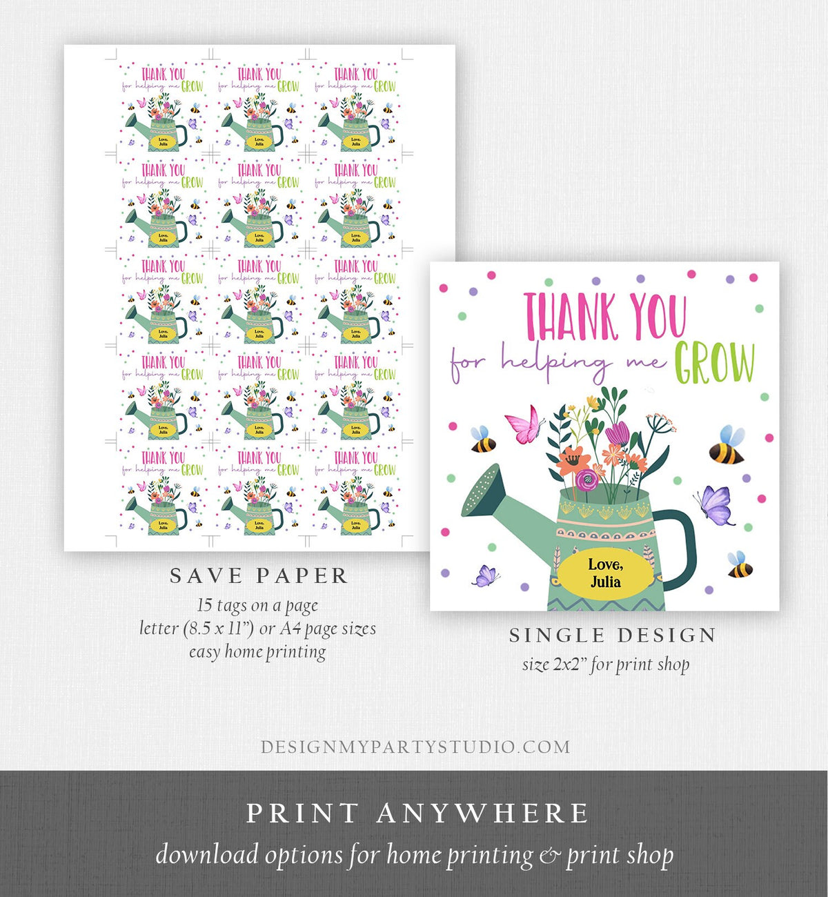 Editable Teacher Appreciation Tags Thank You for Helping me Grow Succulent Thank You Cactus Plant Tag Digital Template Printable 0464