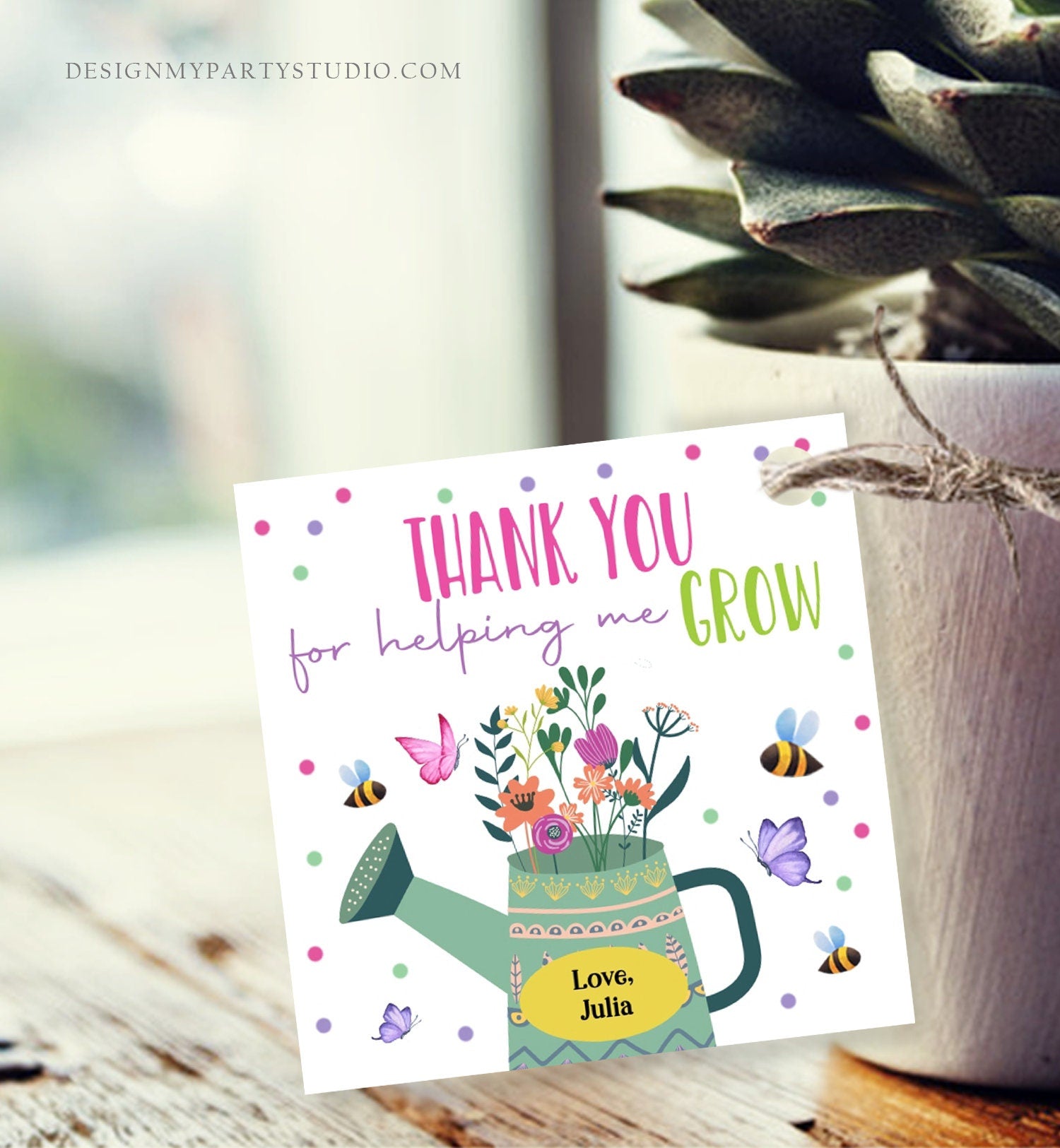 Editable Teacher Appreciation Tags Thank You for Helping me Grow Succulent Thank You Cactus Plant Tag Digital Template Printable 0464