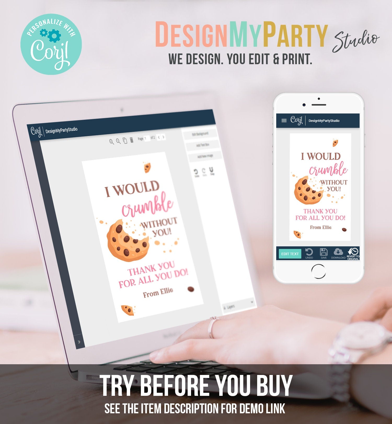 Editable Summer Teacher Appreciation Gift Tag Kids Would Crumble Without You Cookie Tag End Of School Year Digital Template Printable 0464