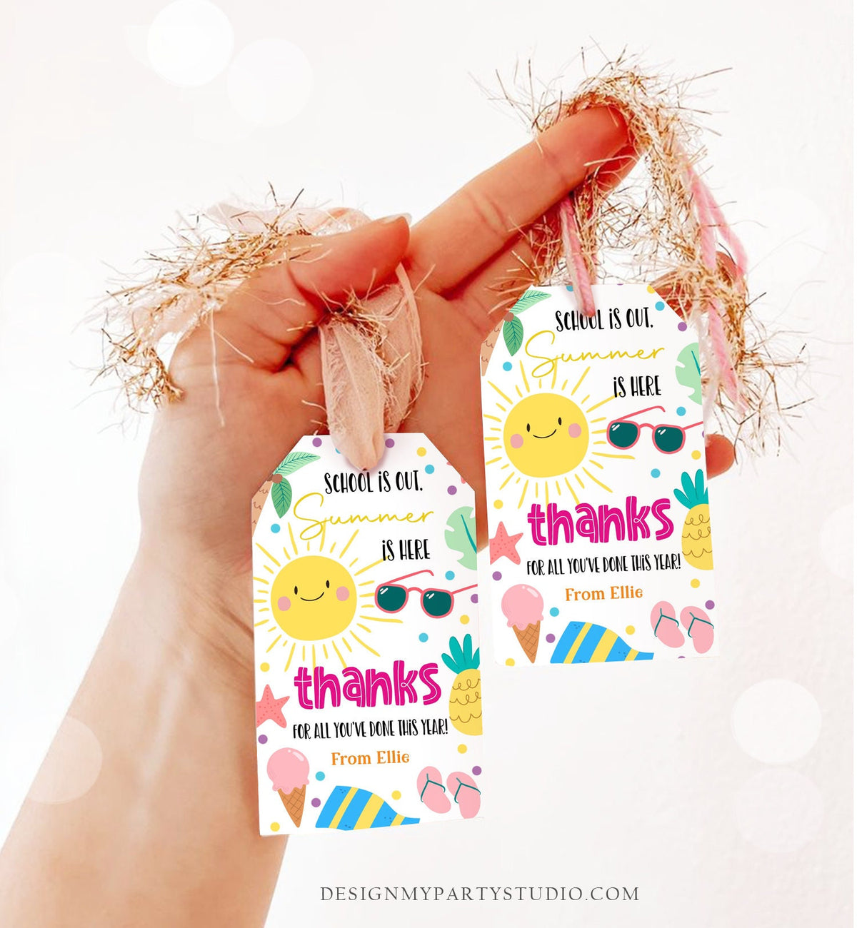Editable Teacher Appreciation Gift Tags Sunshine Thank You Tag School is Out Summer is Here End of Year Tag Digital Template Printable 0464