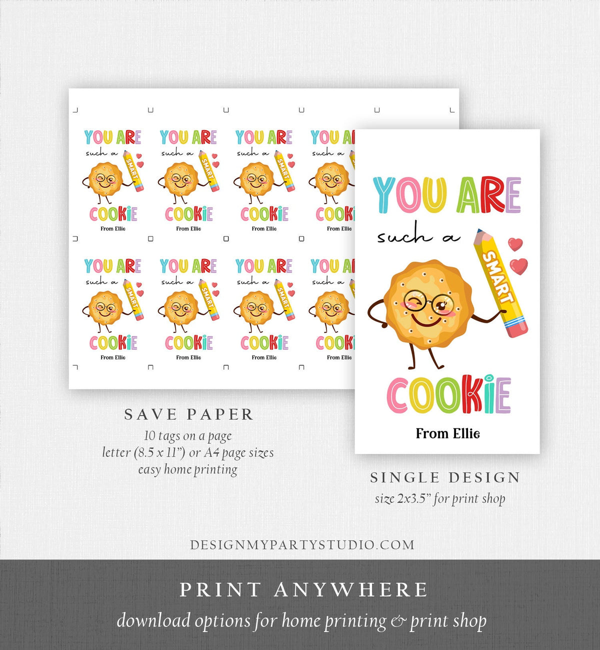 Editable You Are Such a Smart Cookie Tag Graduation Tag Teacher Tag End of School Classroom Chip Cookie Tag Corjl Template Printable 0464