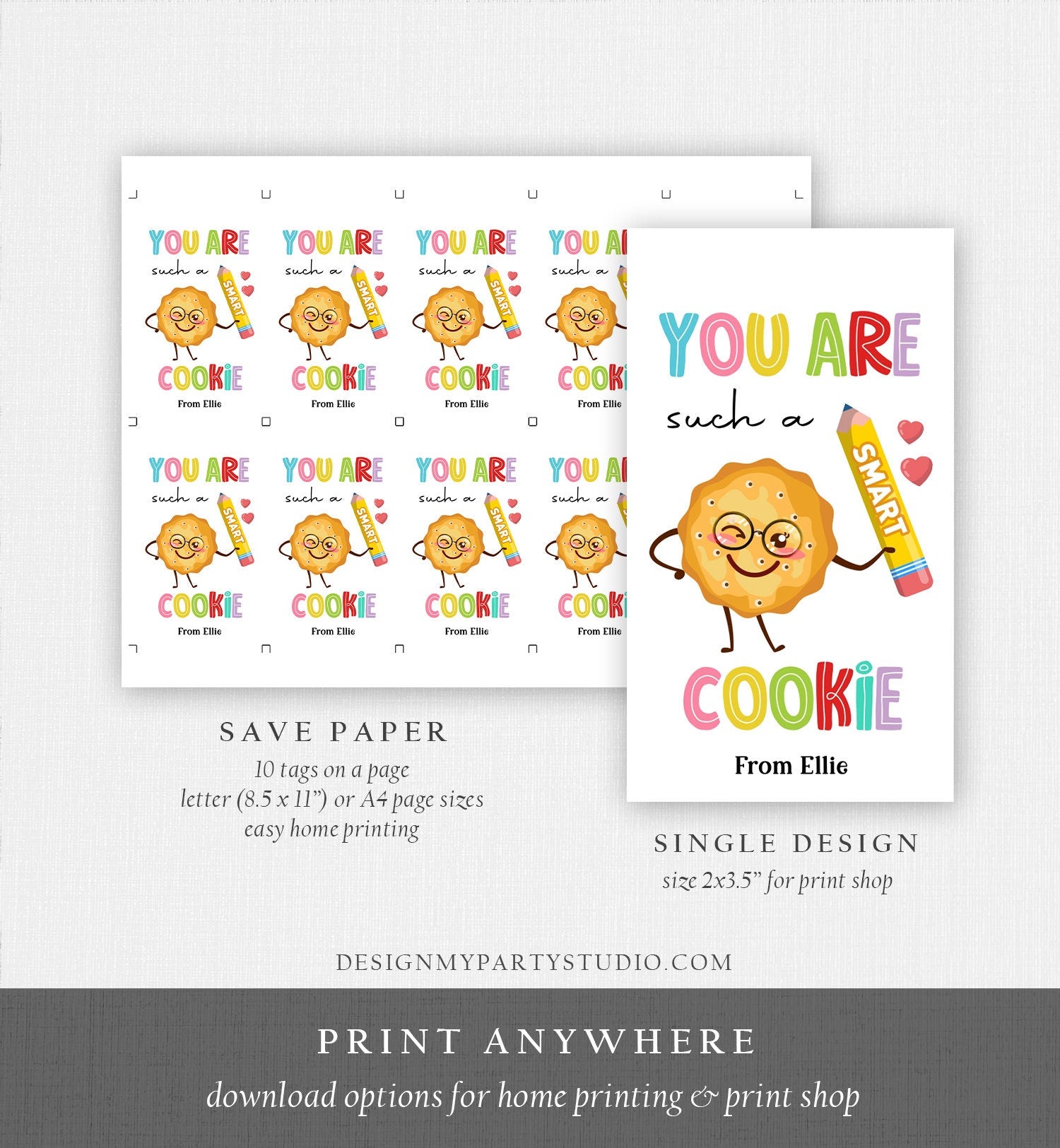 Editable You Are Such a Smart Cookie Tag Graduation Tag Teacher Tag End of School Classroom Chip Cookie Tag Corjl Template Printable 0464