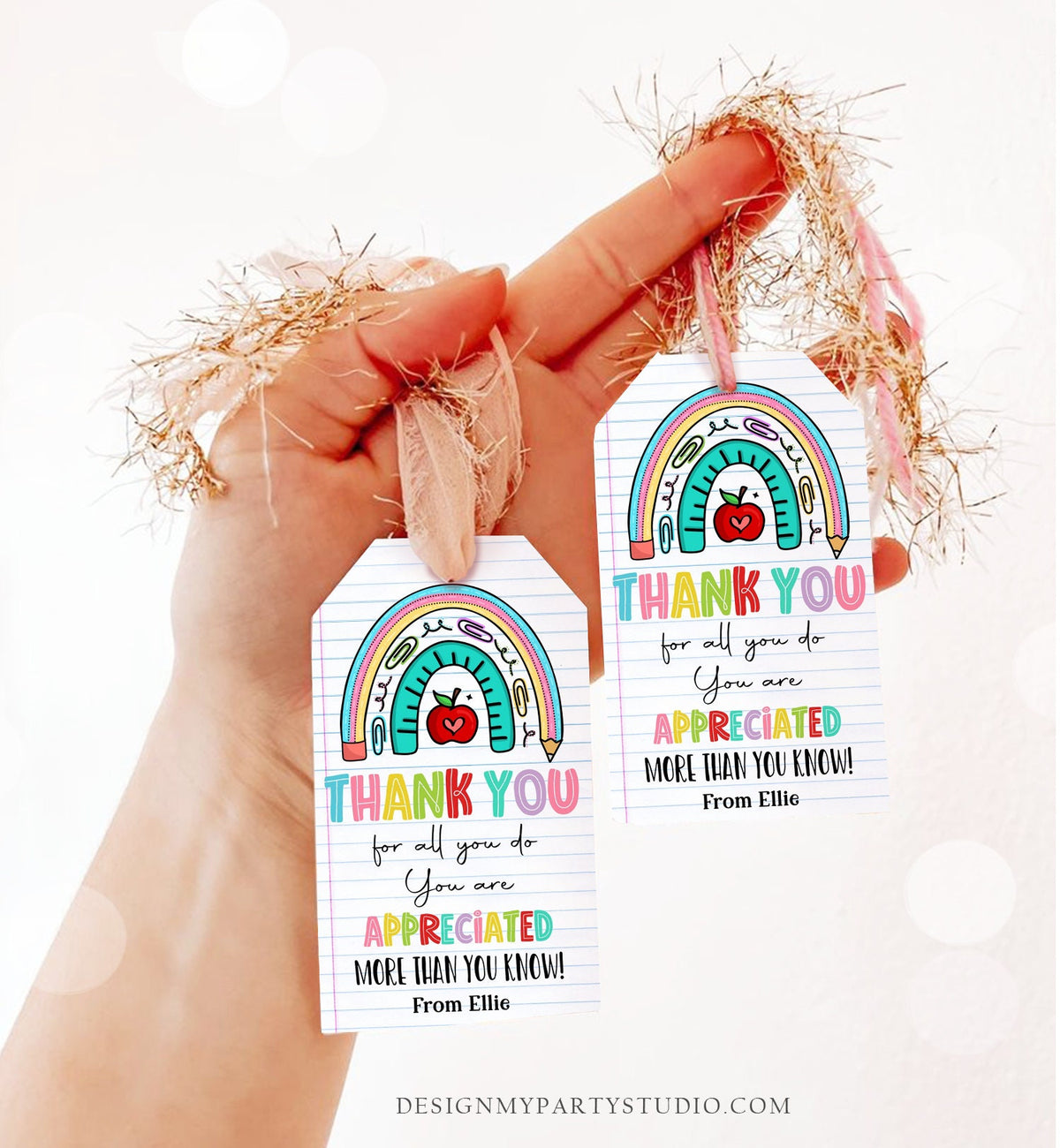 Editable Teacher Appreciation Tags Teacher Tag Thank You Gift End of School Year Appreciation Week Rainbow Digital Template Printable 0464