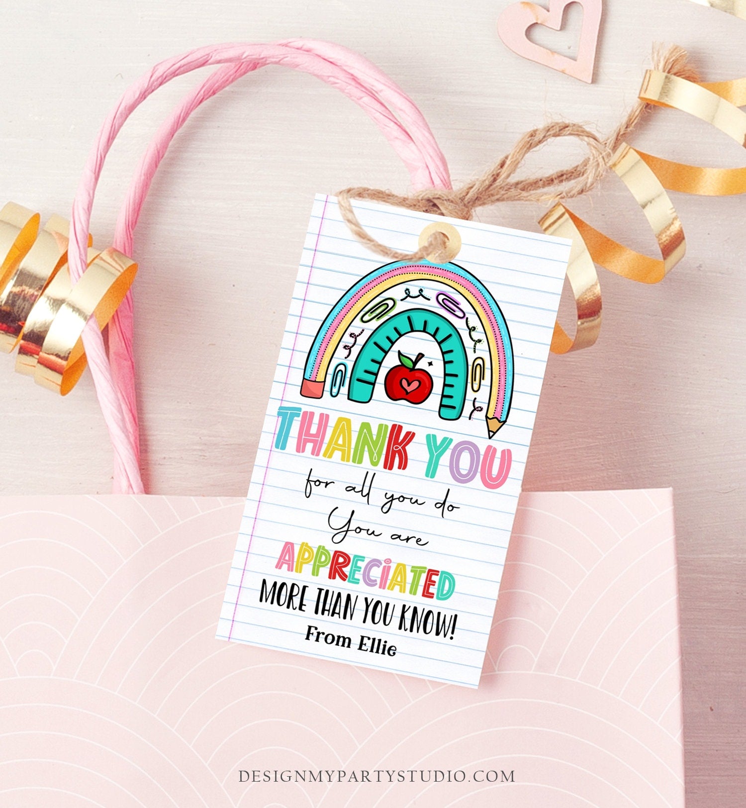 Editable Teacher Appreciation Tags Teacher Tag Thank You Gift End of School Year Appreciation Week Rainbow Digital Template Printable 0464