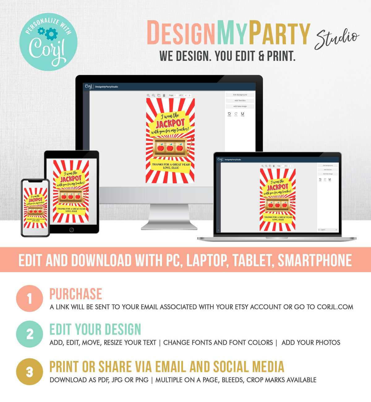 Editable Teacher Appreciation Gift Tags Jackpot Tag Teacher Tag School End of the Year Gift Tag Class Kids Digital Template Printable 0464