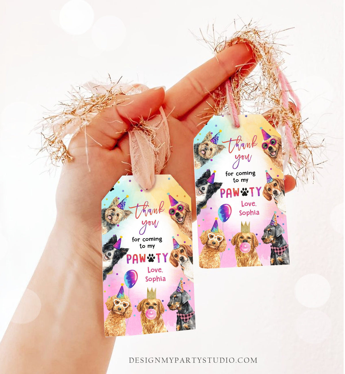Editable Dogs Favor Tag Dog Birthday Thank You Tags Girl Puppy Birthday Dog Party Animals Dog Pawty Template PRINTABLE Corjl 0460