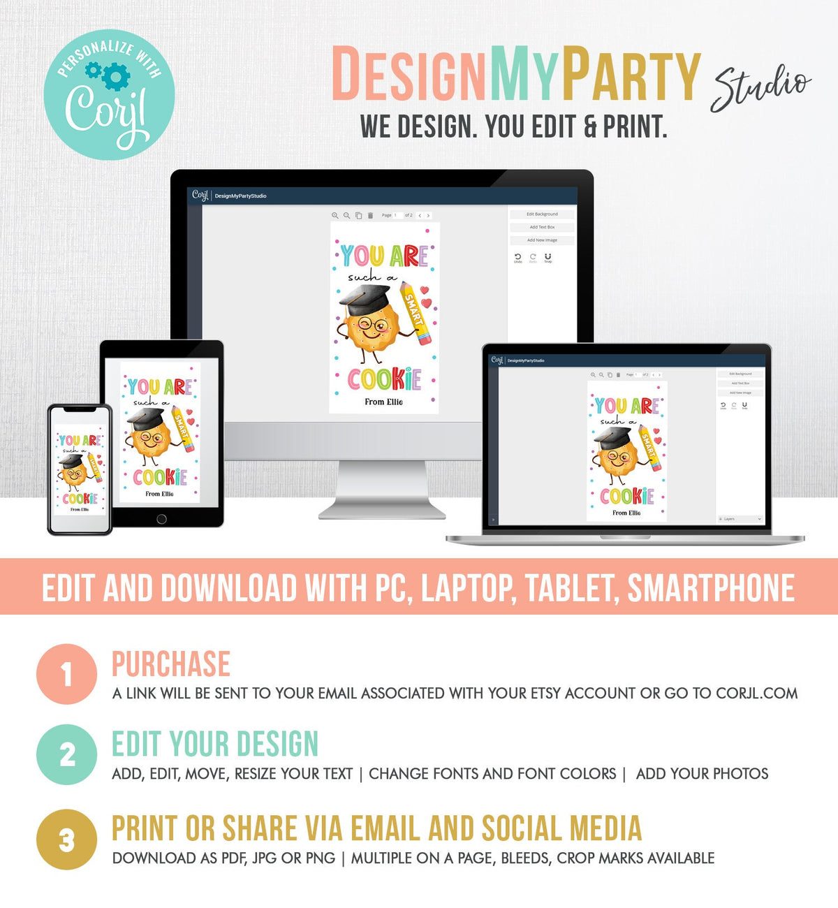 Editable You Are Such a Smart Cookie Tag Graduation Tag Teacher Tag End of School Classroom Chip Cookie Tag Digital Template Printable 0464